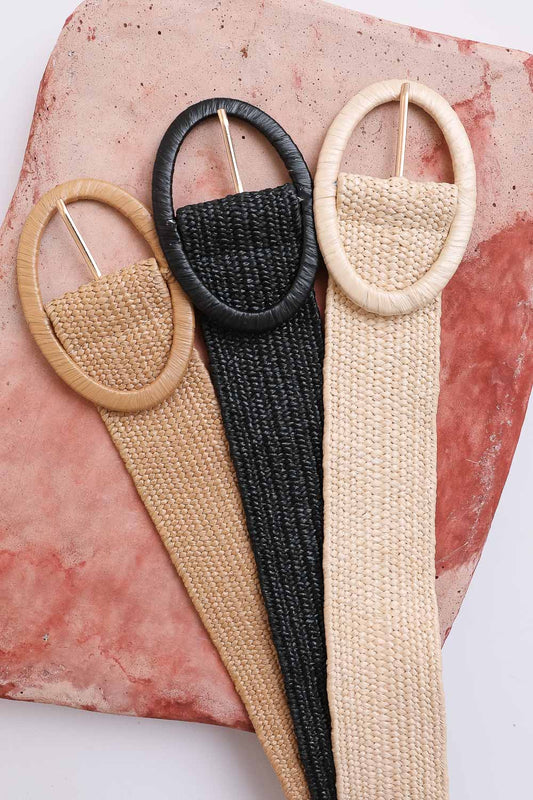 Raffia Oval Buckle Belt Leto Collection