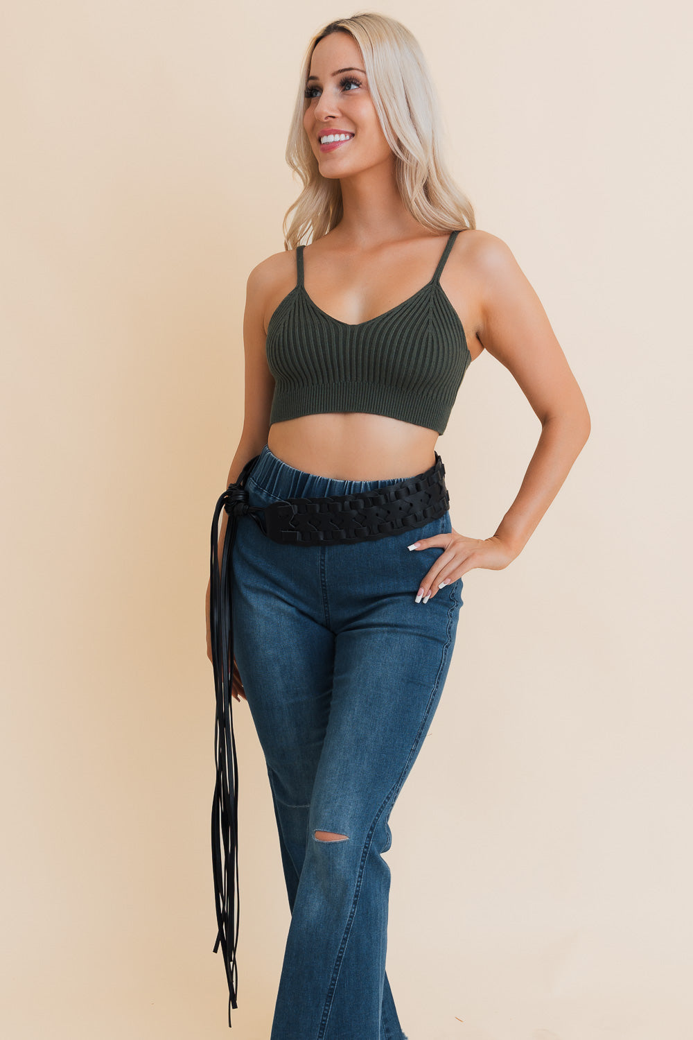Wide Woven Leather Waist Tie Up Belt Leto Collection