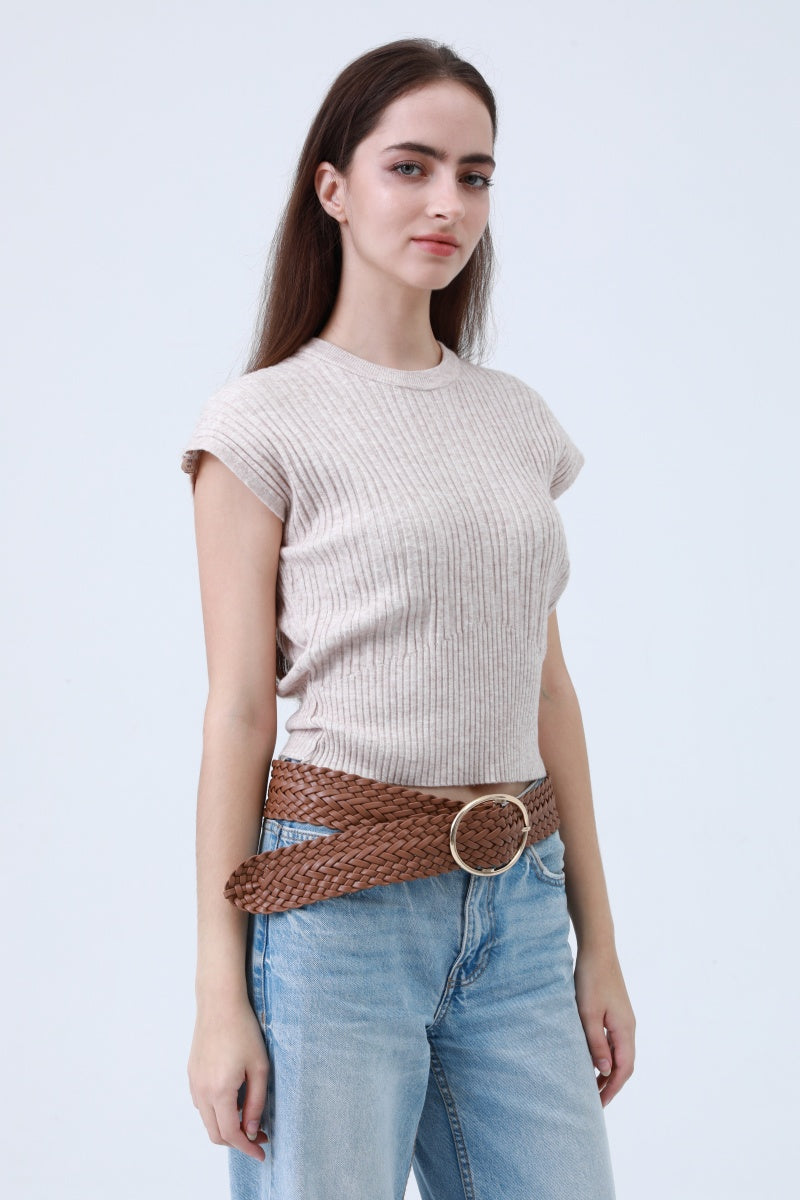 Wide Braided Belt – Gold Oval Buckle Statement Piece Leto Collection