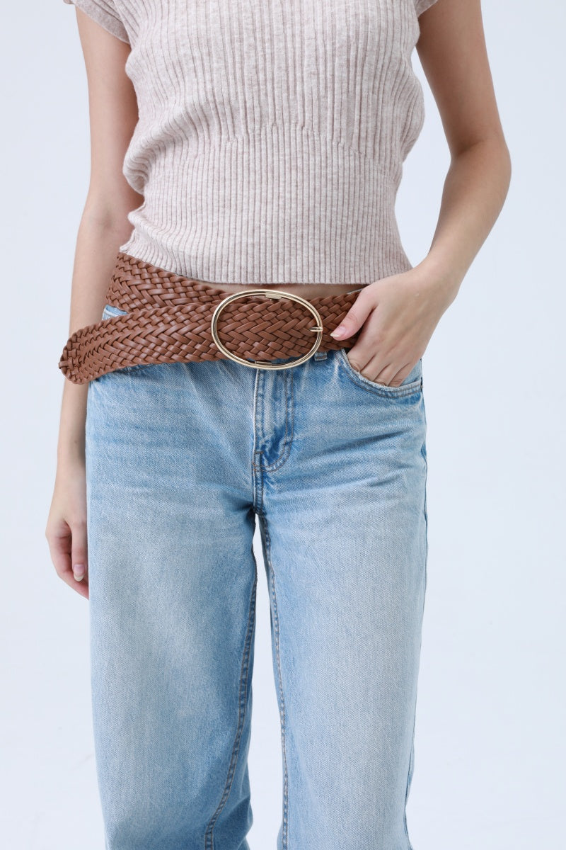 Wide Braided Belt – Gold Oval Buckle Statement Piece Leto Collection