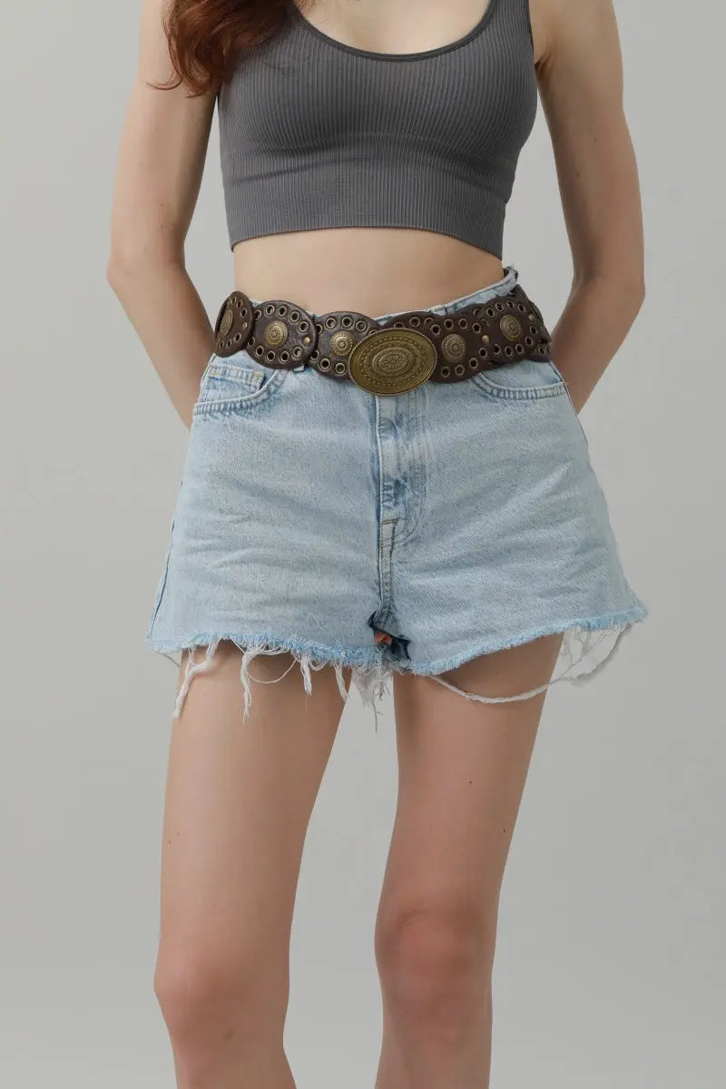 Retro Lace Eyelet Oval Disc Belt - 90s Boho Chic Leto Collection