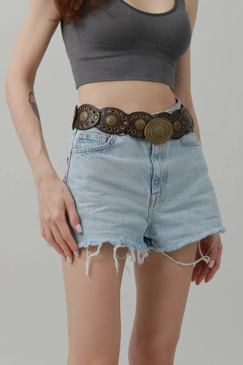 Retro Lace Eyelet Oval Disc Belt - 90s Boho Chic Leto Collection