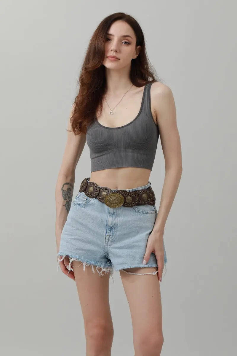 Retro Lace Eyelet Oval Disc Belt - 90s Boho Chic Leto Collection