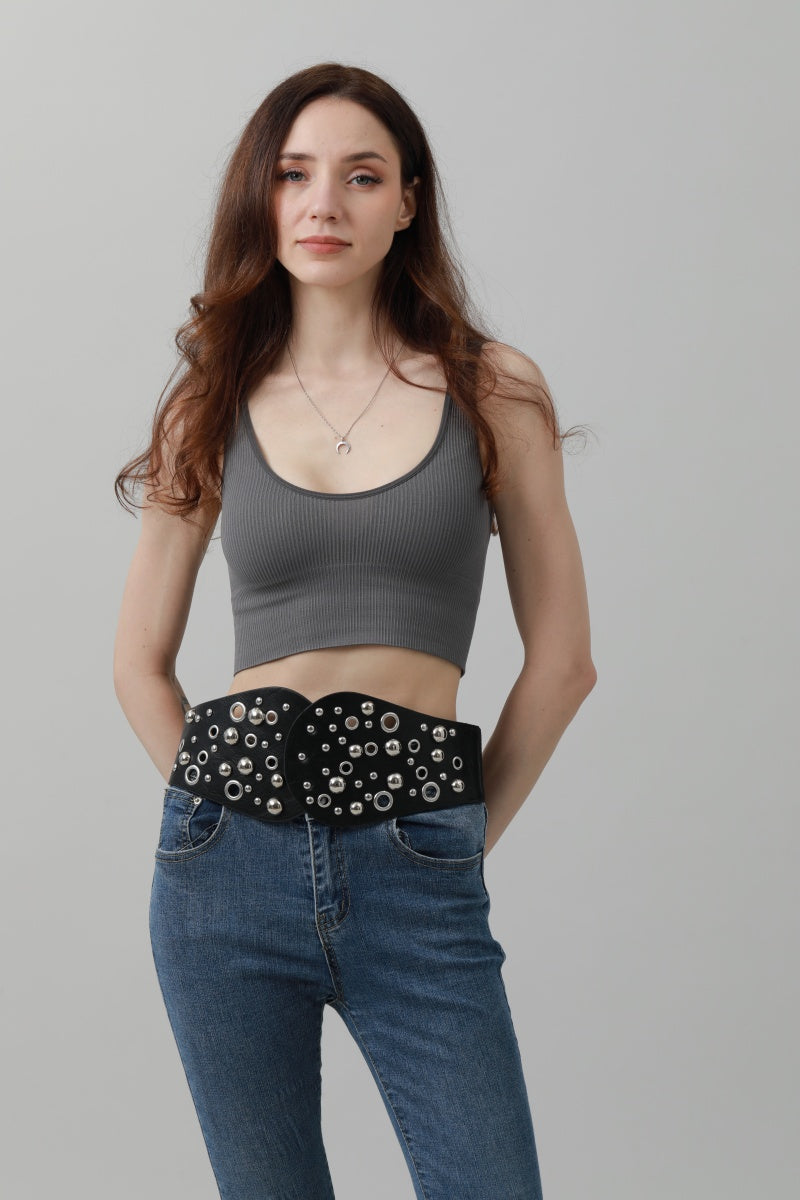 Western Wide Rivet Belt – Vintage Cowboy Chic 🤠✨ Leto Collection