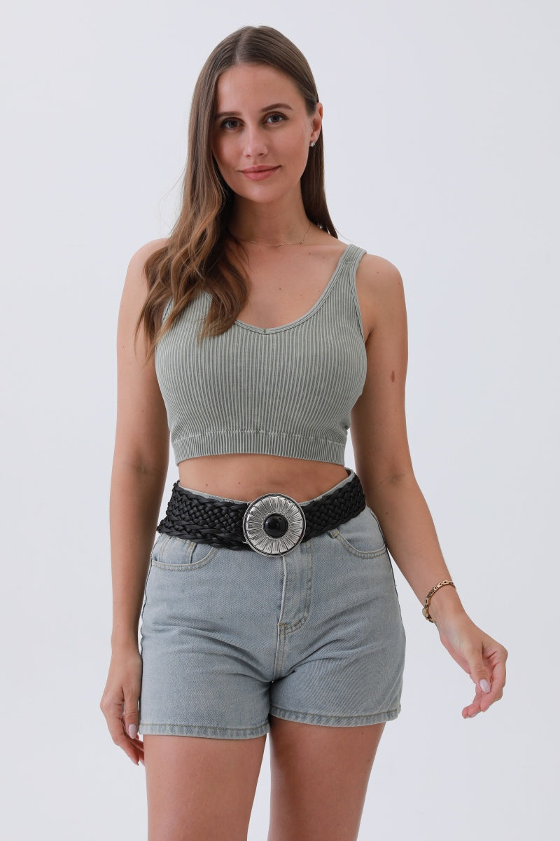 Stone-Embedded Round Buckle Bohemian Wide Belt – Vintage Elegance🌿💎 Leto Collection