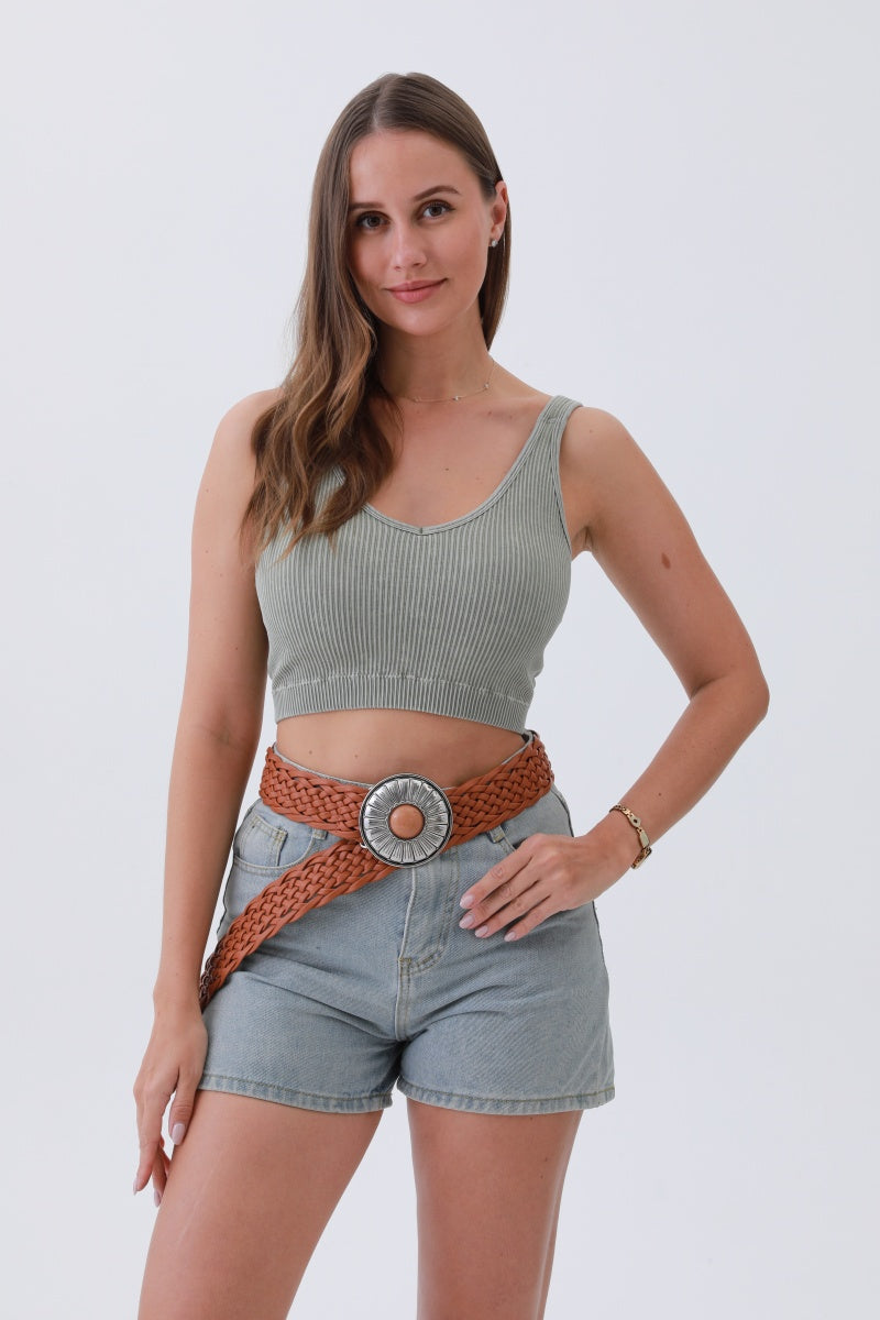 Stone-Embedded Round Buckle Bohemian Wide Belt – Vintage Elegance🌿💎 Leto Collection