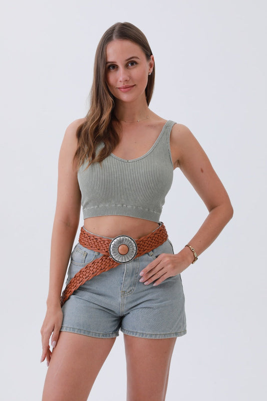 Stone-Embedded Round Buckle Bohemian Wide Belt – Vintage Elegance🌿💎 Leto Collection