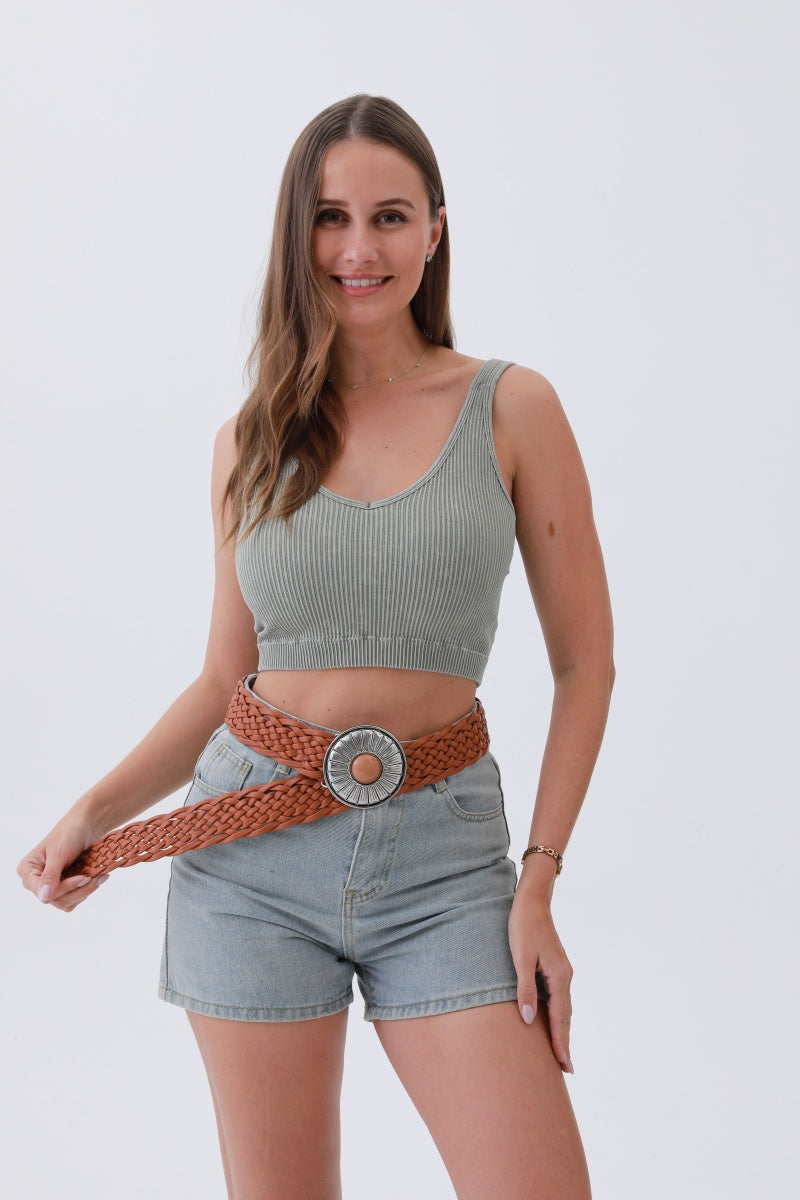Stone-Embedded Round Buckle Bohemian Wide Belt – Vintage Elegance🌿💎 Leto Collection