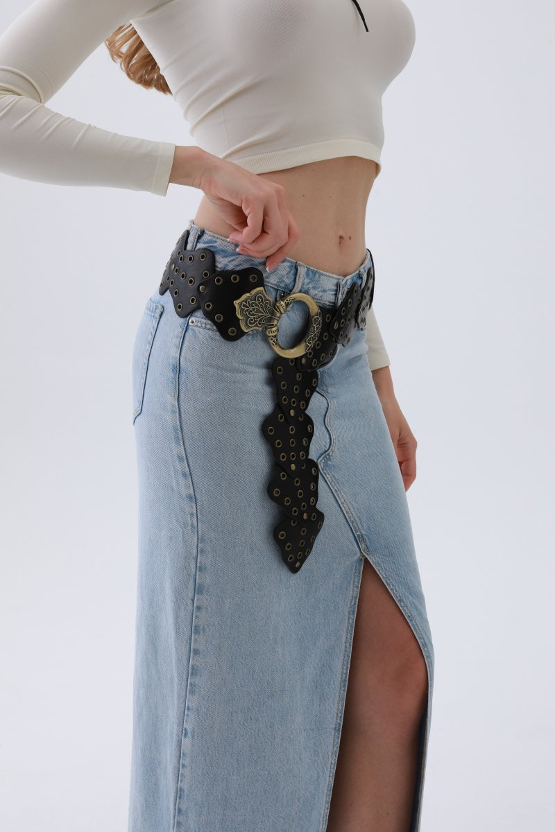 Vintage Leaf Stud Belt – Adjustable Bohemian Waist Cincher🌿✨ Leto Collection
