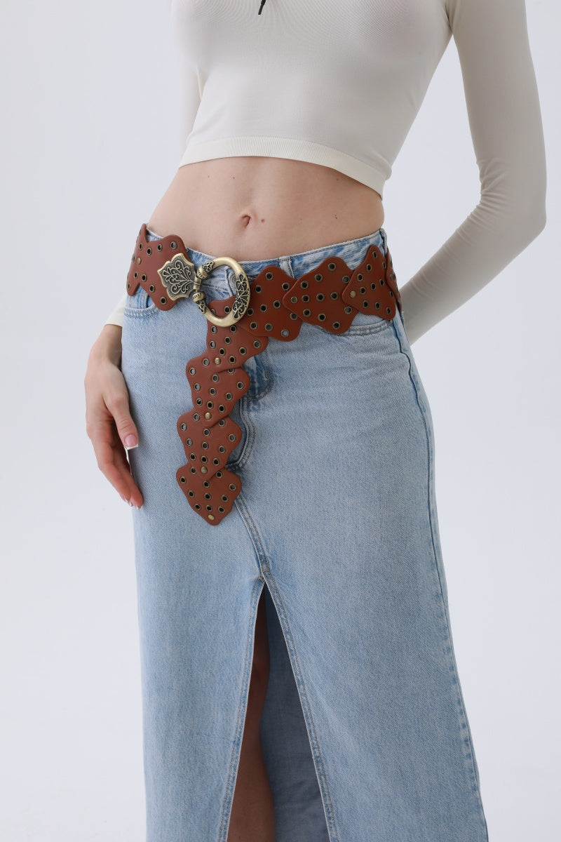 Vintage Leaf Stud Belt – Adjustable Bohemian Waist Cincher🌿✨ Leto Collection
