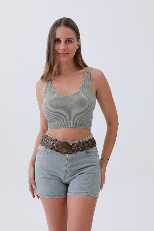 Rustic Dual-Tone Western Belt – Distressed Disc Buckle🤠✨ Leto Collection