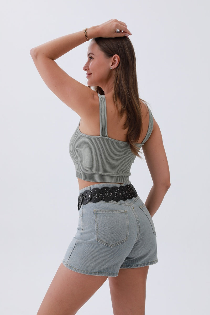 Edgy Hollow-Out Belt – Vintage Patchwork & Punk Studs⛓️✨ Leto Collection