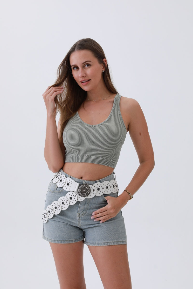 Edgy Hollow-Out Belt – Vintage Patchwork & Punk Studs⛓️✨ Leto Collection