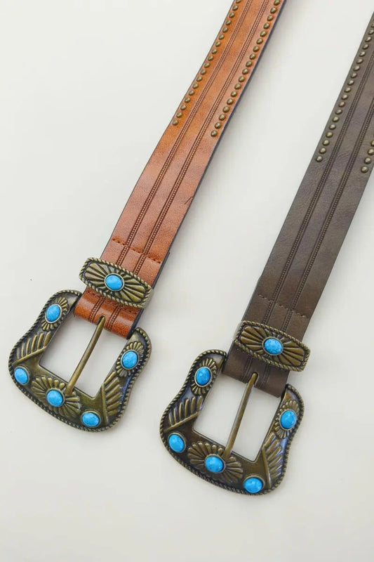Artisan Turquoise Belt Buckle – Hand-Forged Western Rivet Design🤠 Leto Collection