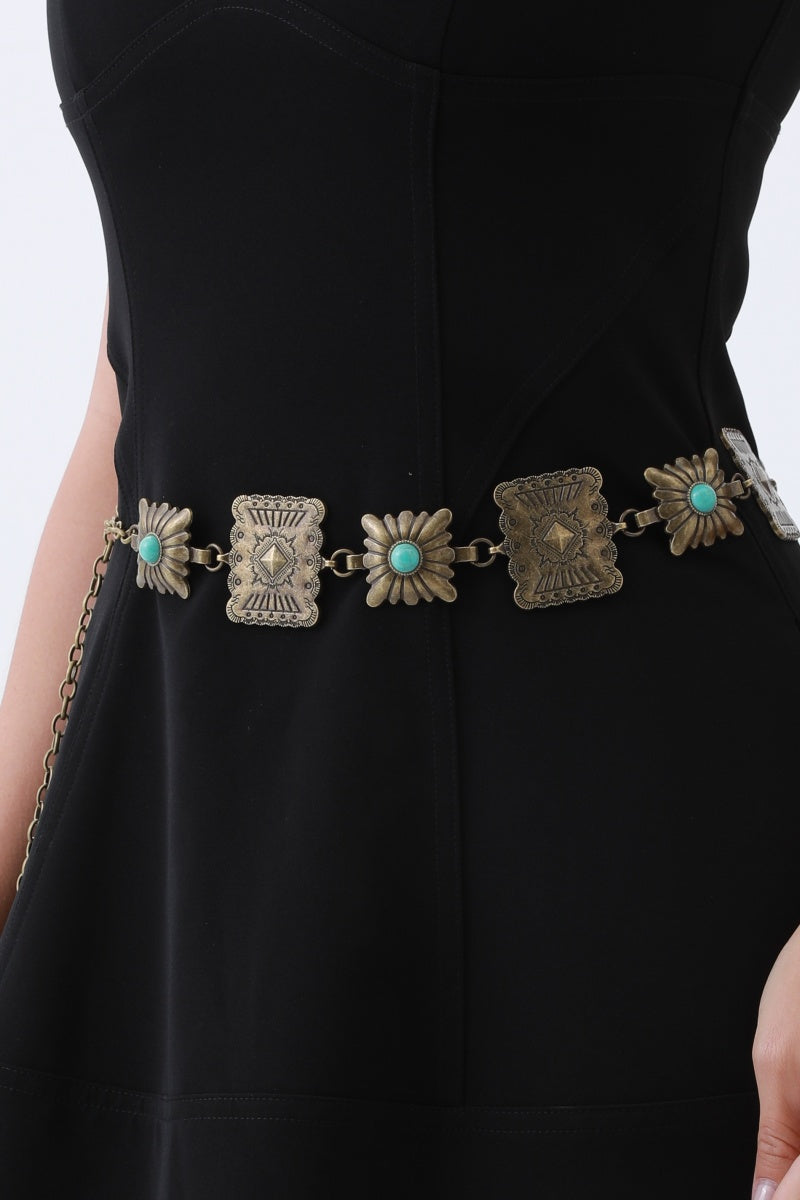 Turquoise Square Chain Belt – Vintage Western Geometric De💙 Leto Collection