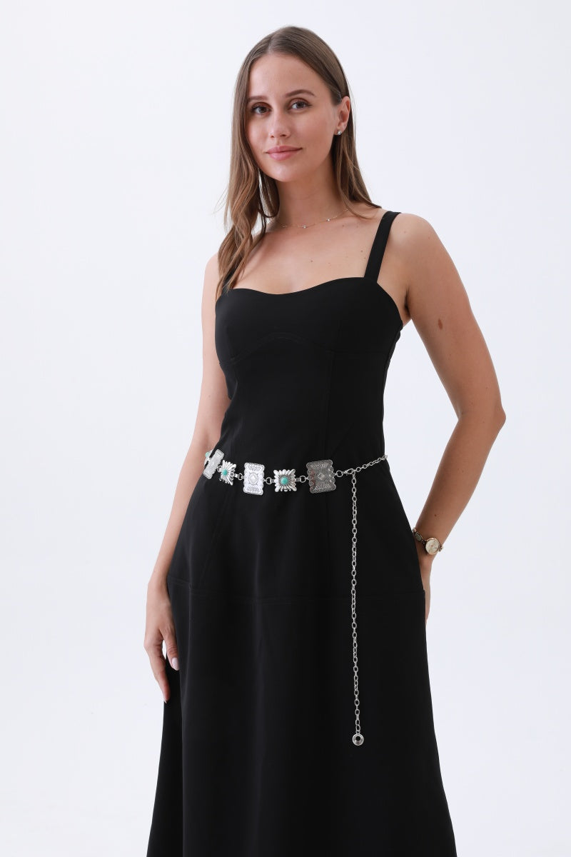 Turquoise Square Chain Belt – Vintage Western Geometric De💙 Leto Collection