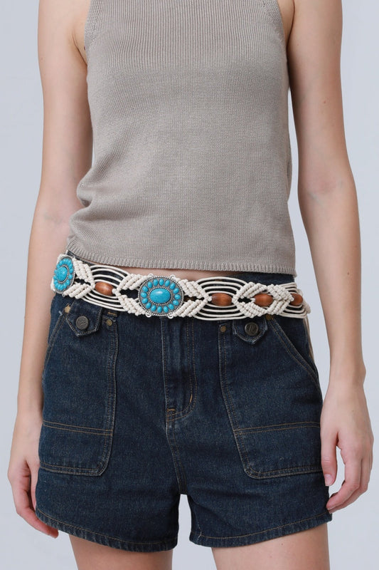 Bohemian Waist Rope – Adjustable Braided Belt with Turquoise Beads🩵 Leto Collection