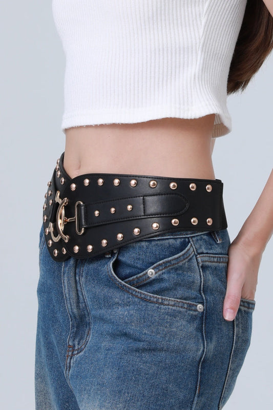 Vintage Bohemian Wide Belt – Studded Leather Waist Cincher ⛓️🌹 Leto Collection