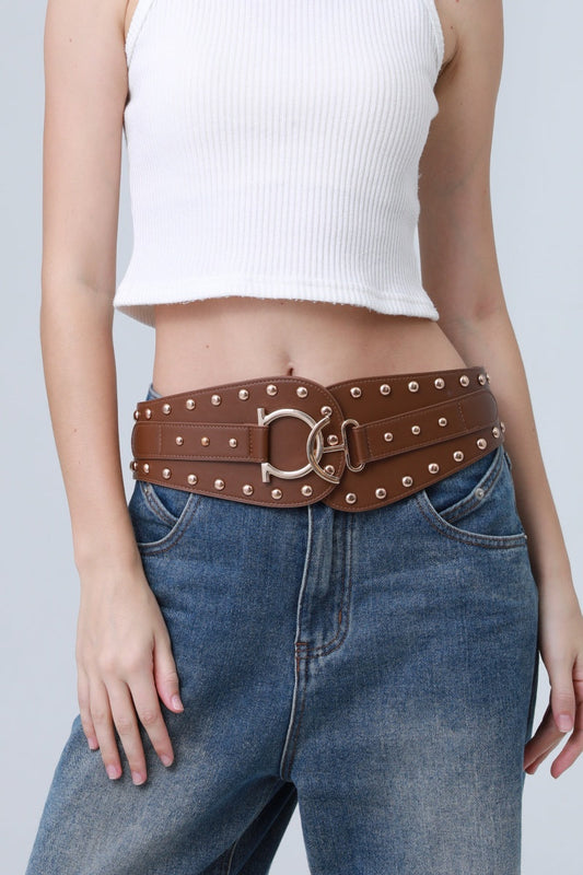 Vintage Bohemian Wide Belt – Studded Leather Waist Cincher ⛓️🌹 Leto Collection