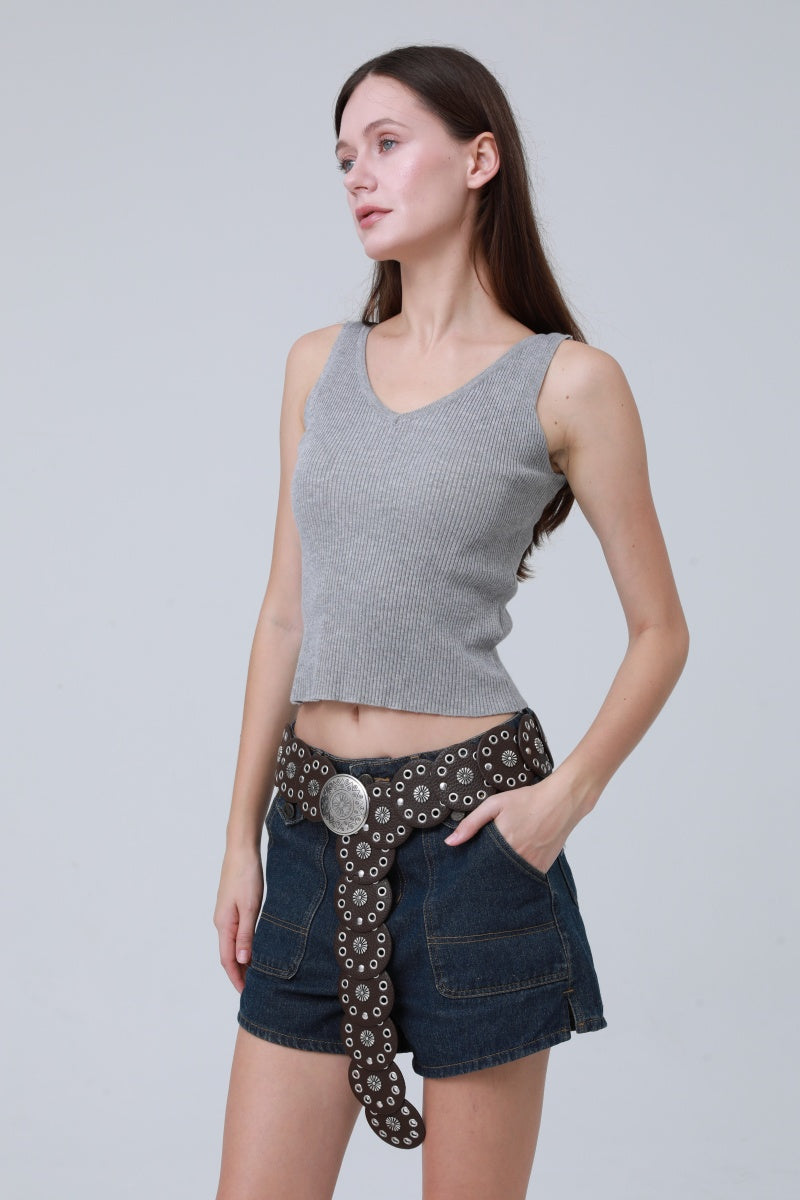 Boho Western Belt – Vintage Round Patch & Studded Detail 🌵✨ Leto Collection