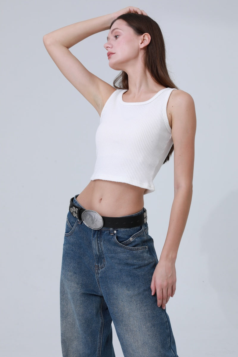 Bold Oval Buckle Belt – Studded Statement Piece Leto Collection