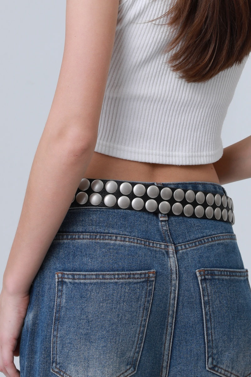 Bold Oval Buckle Belt – Studded Statement Piece Leto Collection