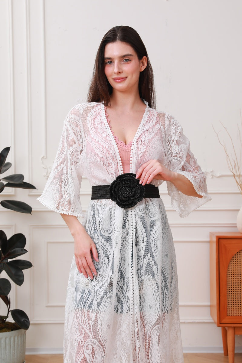 Raffia Elastic Belt with Floral Buckle Leto Collection