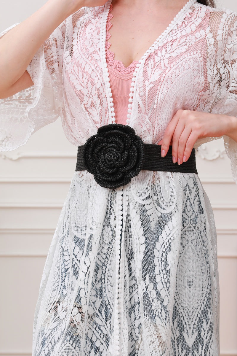 Raffia Elastic Belt with Floral Buckle Leto Collection