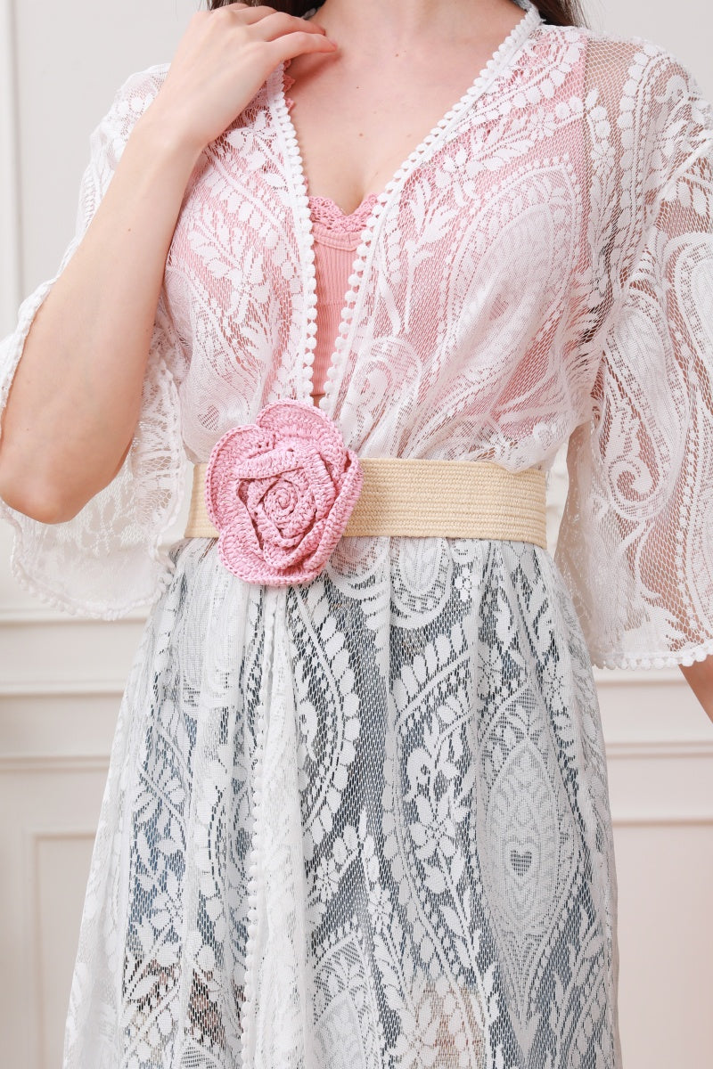 Raffia Elastic Belt with Floral Buckle Leto Collection