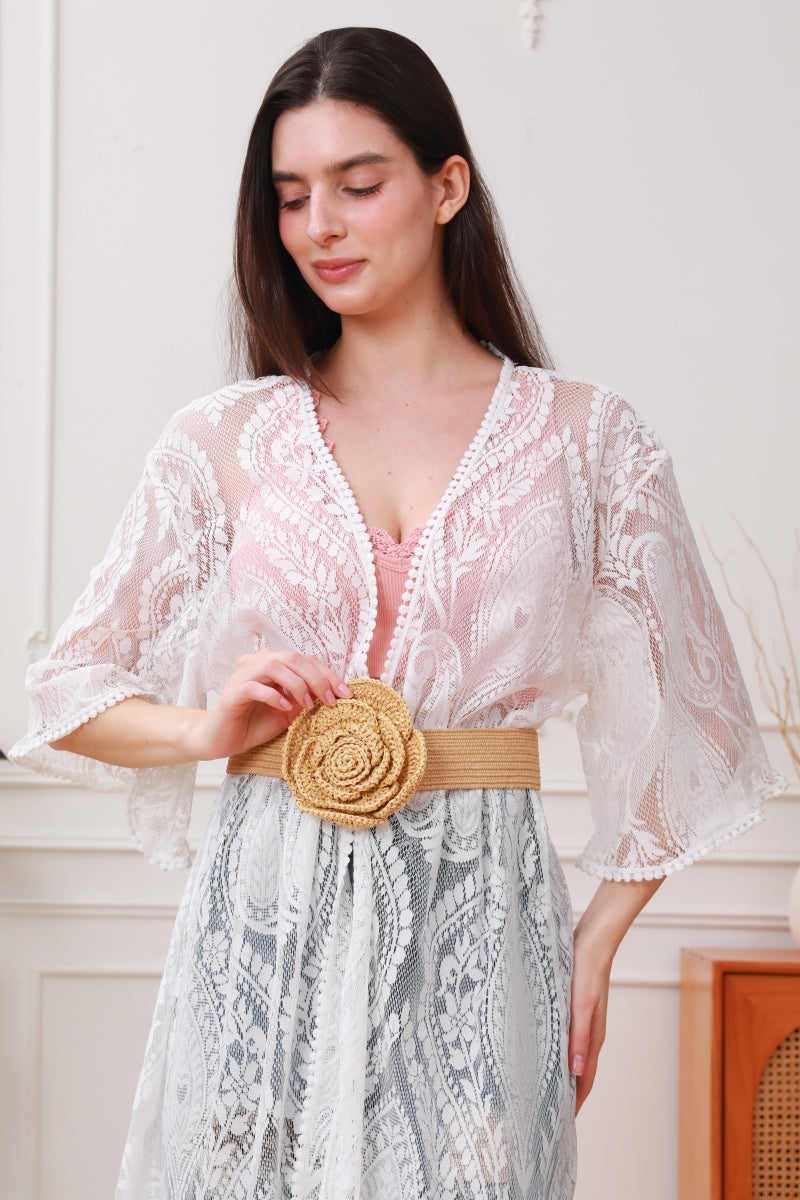 Raffia Elastic Belt with Floral Buckle Leto Collection