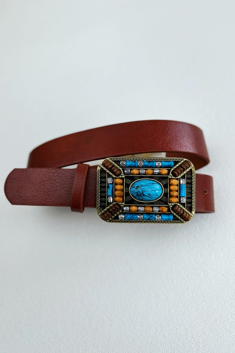 Turquoise Trail: Western Style Ethnic Embellished Leather Belt - leto-collection
