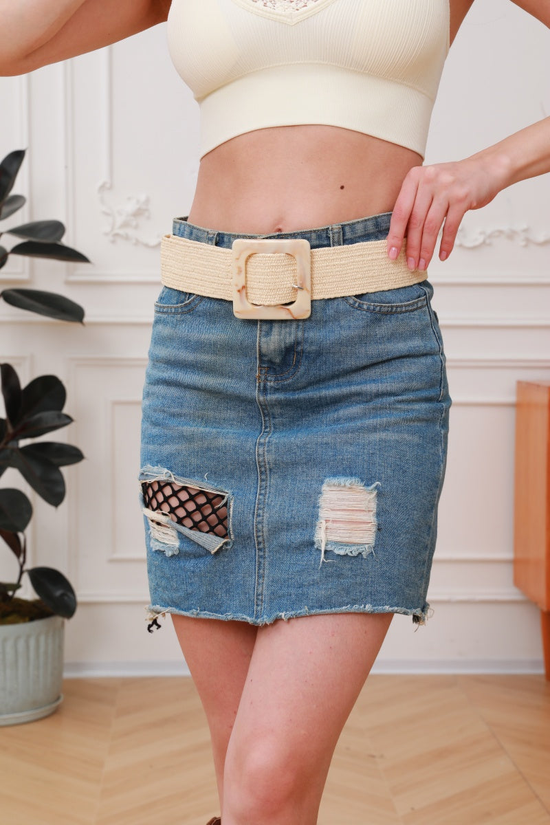 Artisan Marbled Square Buckle Stretch Waist Belt Leto Collection