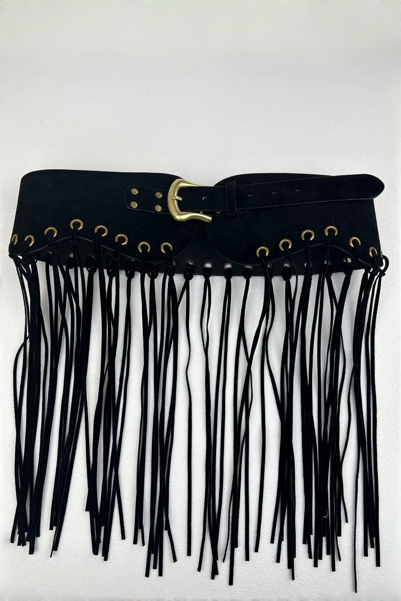 Boho Rodeo: Western Style Fringe Embellished Suede Corset Belt - leto-collection