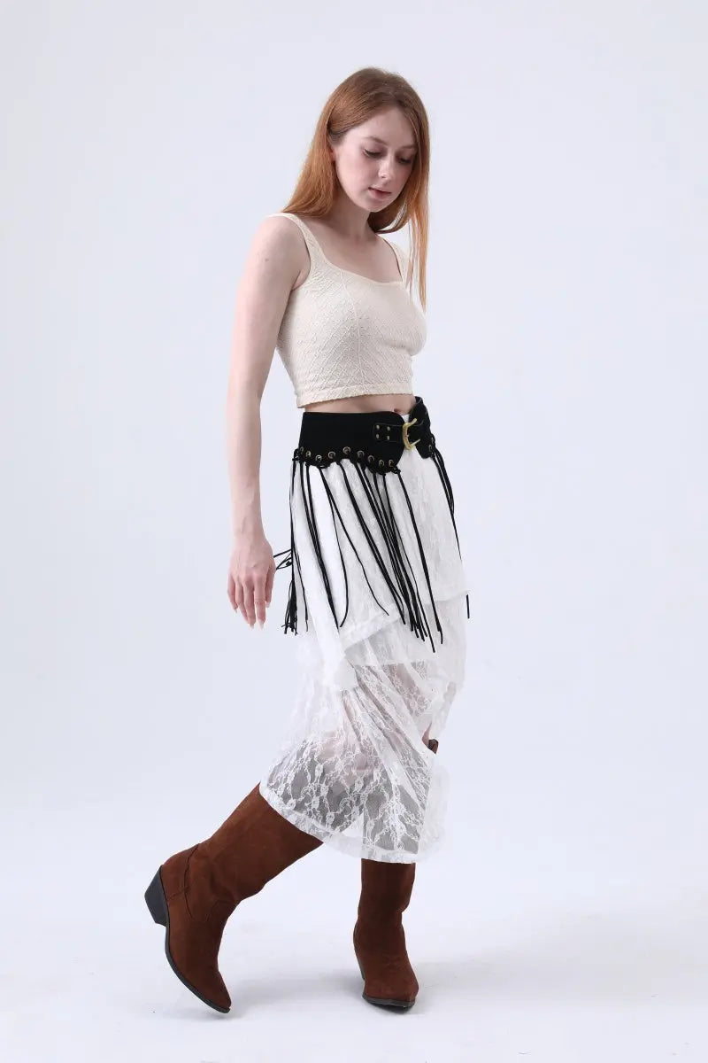 Boho Rodeo: Western Style Fringe Embellished Suede Corset Belt Leto Collection
