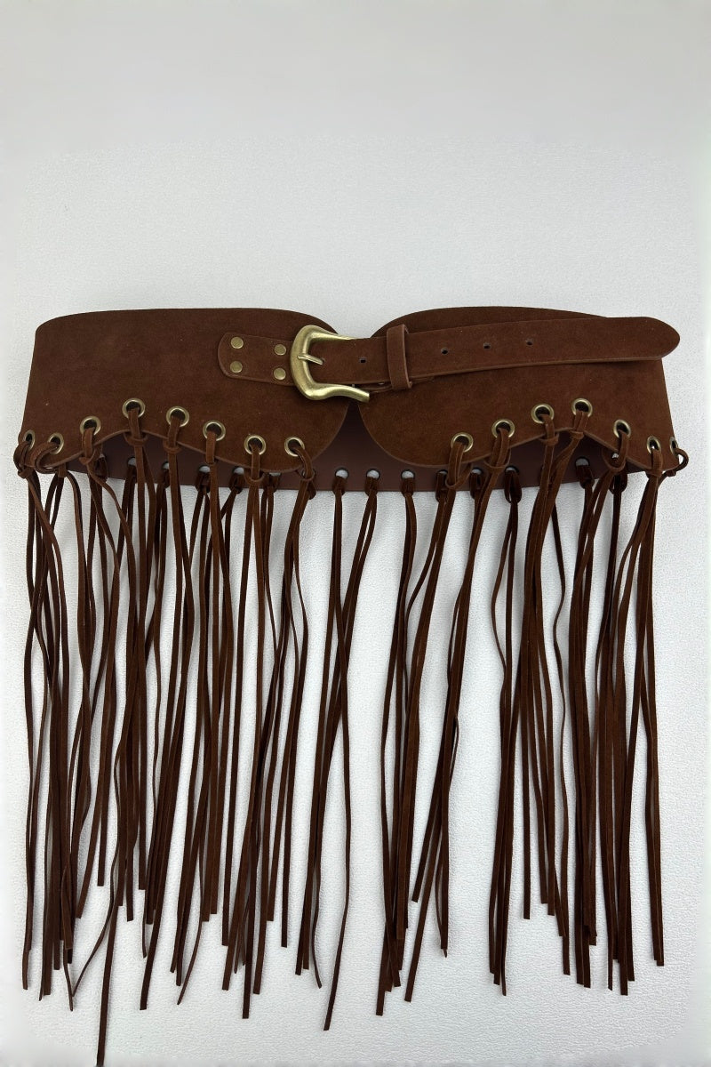 Boho Rodeo: Western Style Fringe Embellished Suede Corset Belt - leto-collection