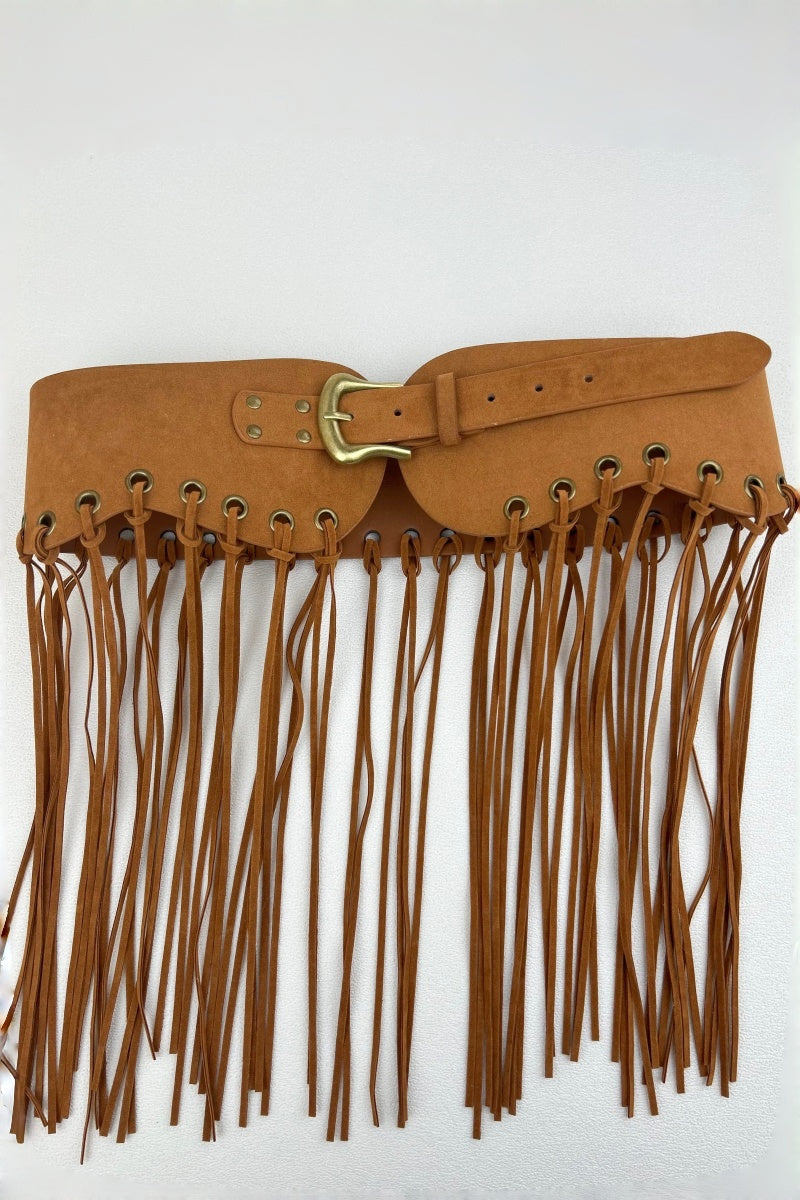 Boho Rodeo: Western Style Fringe Embellished Suede Corset Belt - leto-collection