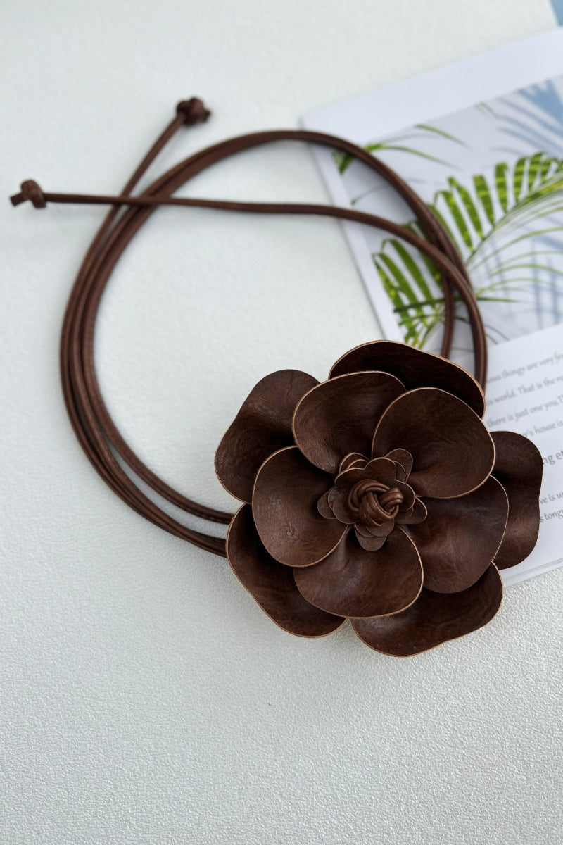 Wildflower: Bohemian Leather Flower Pendant Layered Belt - leto-collection