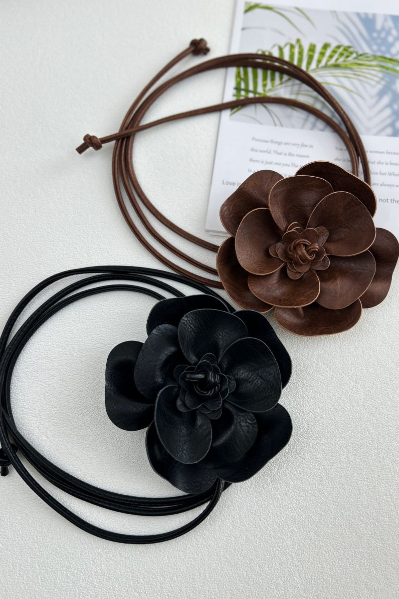 Wildflower: Bohemian Leather Flower Pendant Layered Belt - leto-collection