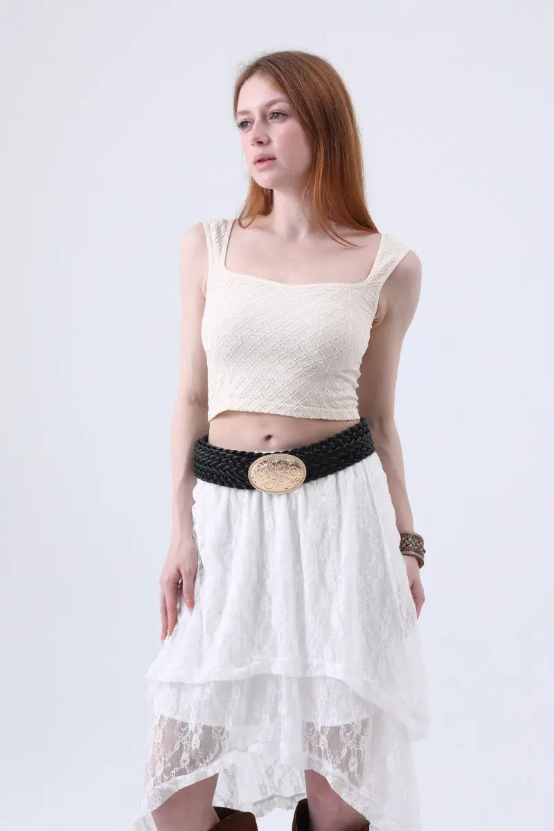 Golden Nomad: Bohemian Woven Wide Belt with Gold Engraved Medallion Leto Collection