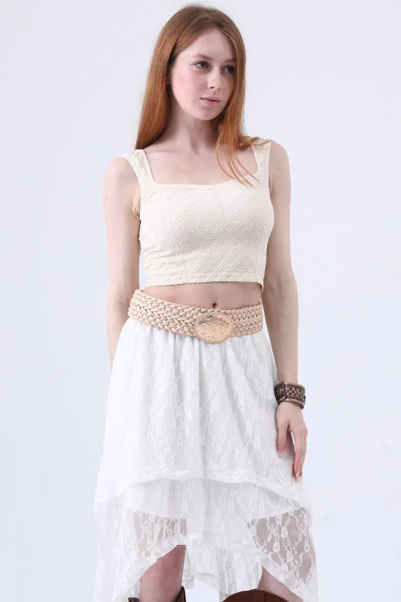 Golden Nomad: Bohemian Woven Wide Belt with Gold Engraved Medallion Leto Collection