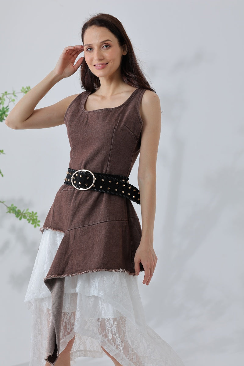 Desert Gold: Gold Studded Faux Suede Wide Belt Leto Collection