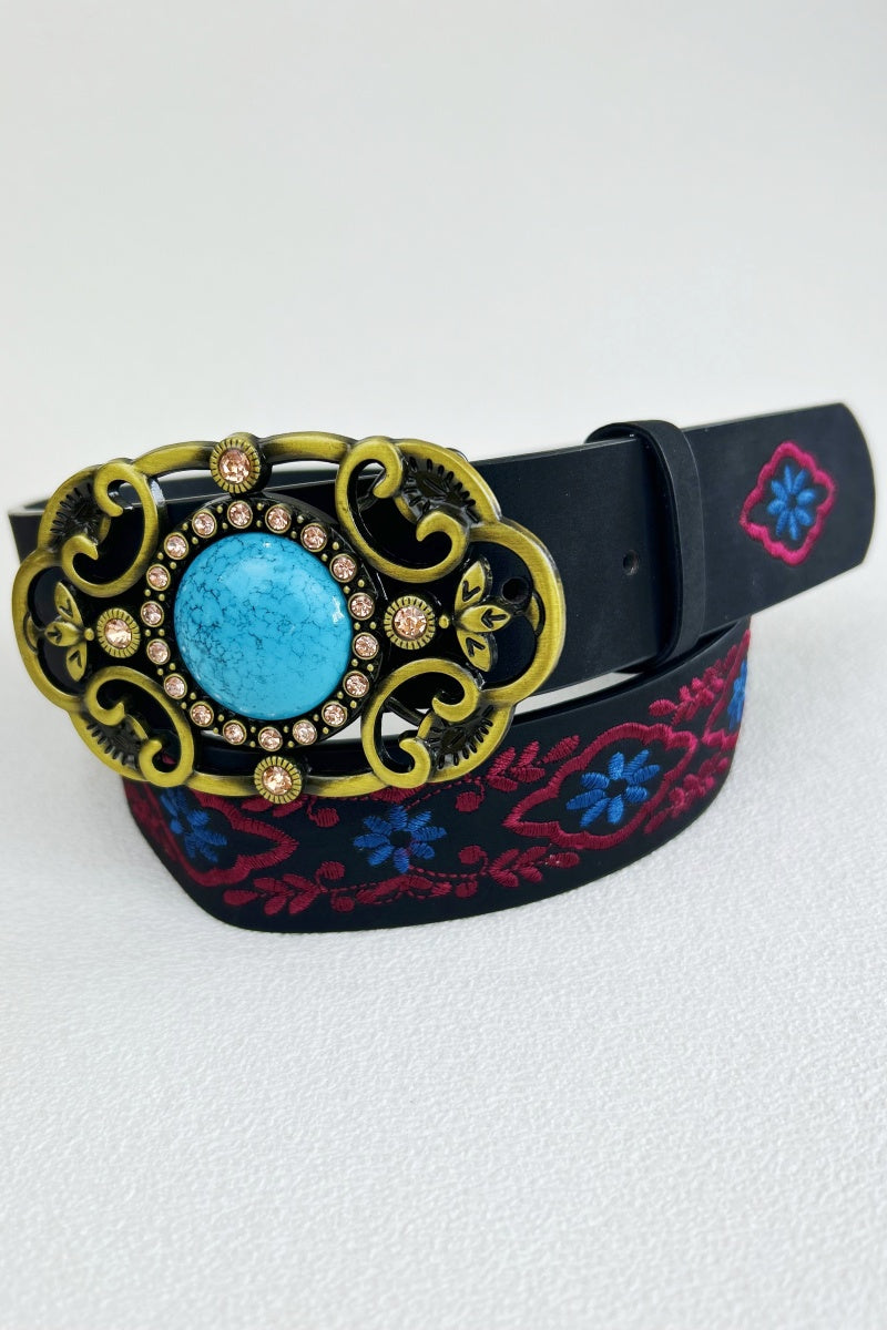 Desert Jewel: Bohemian Turquoise Buckle Embroidered Belt Leto Collection