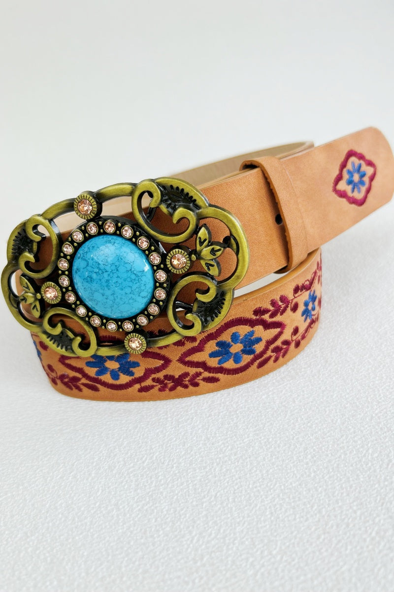 Desert Jewel: Bohemian Turquoise Buckle Embroidered Belt Leto Collection