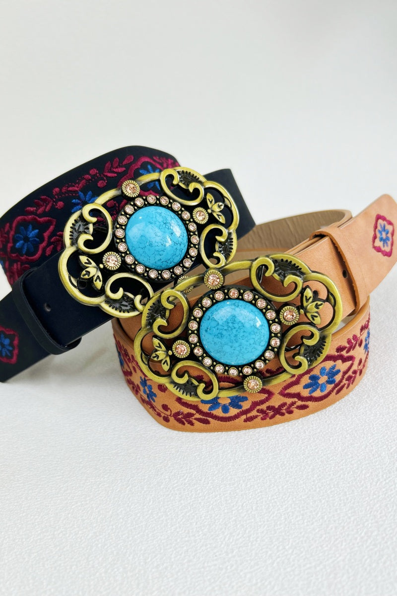 Desert Jewel: Bohemian Turquoise Buckle Embroidered Belt Leto Collection