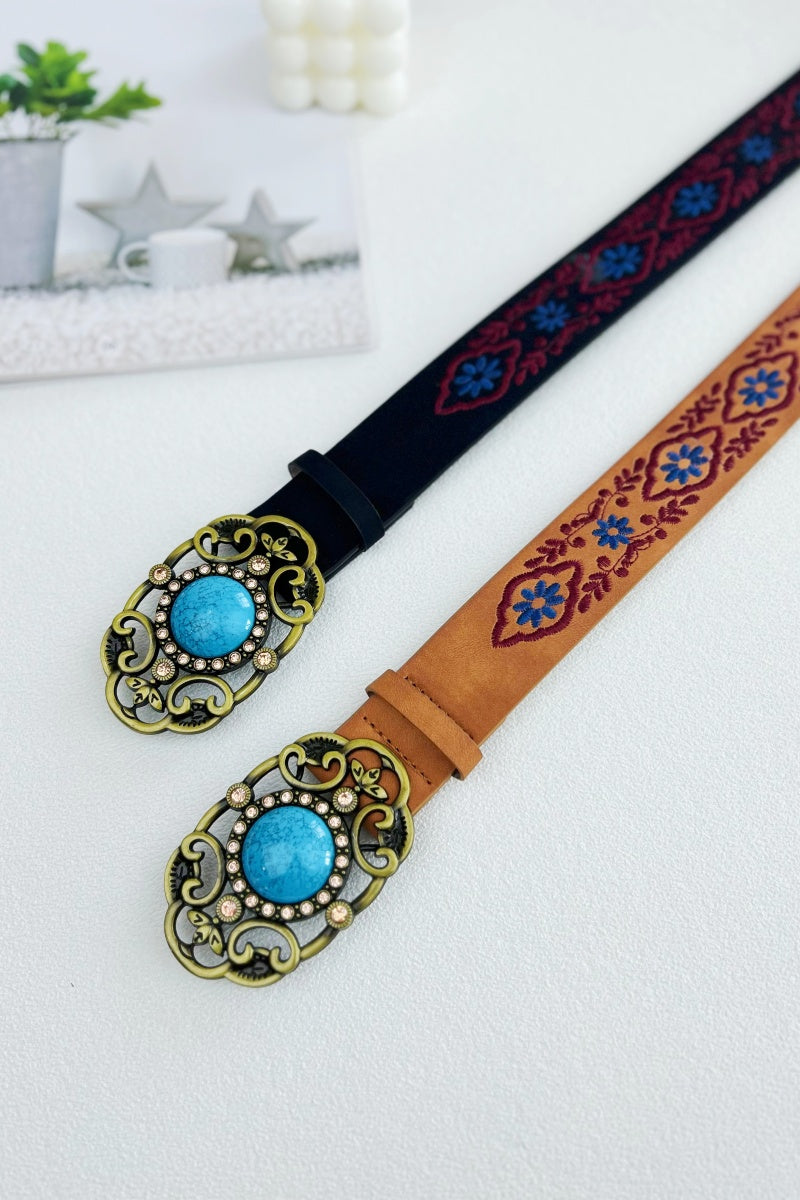 Desert Jewel: Bohemian Turquoise Buckle Embroidered Belt Leto Collection