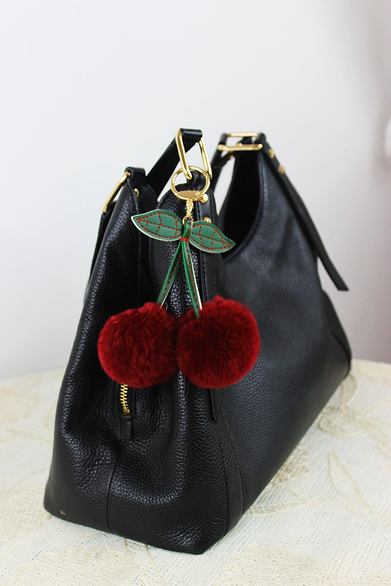 Luxury Rabbit Fur Cherry Charm – Plush Bag Pendant 🍒✨ Leto Collection