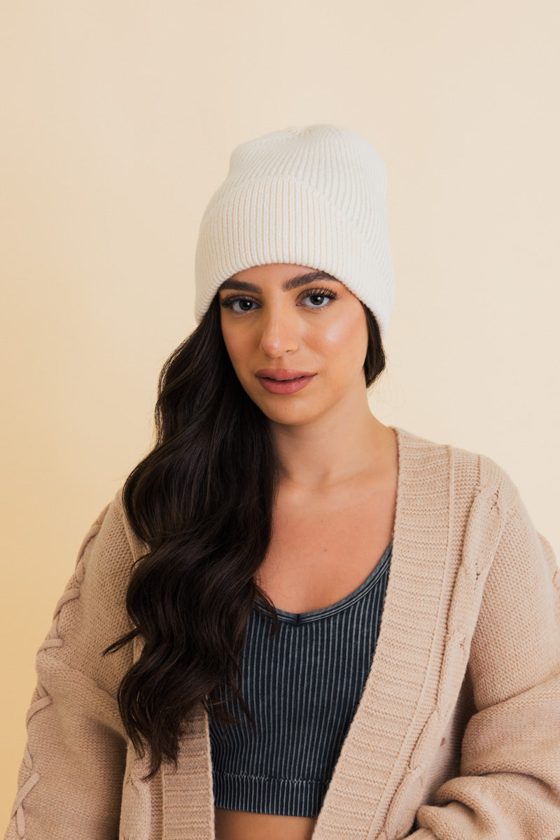 Frosty Front Fold Snuggle Ribbed Beanie Leto Collection