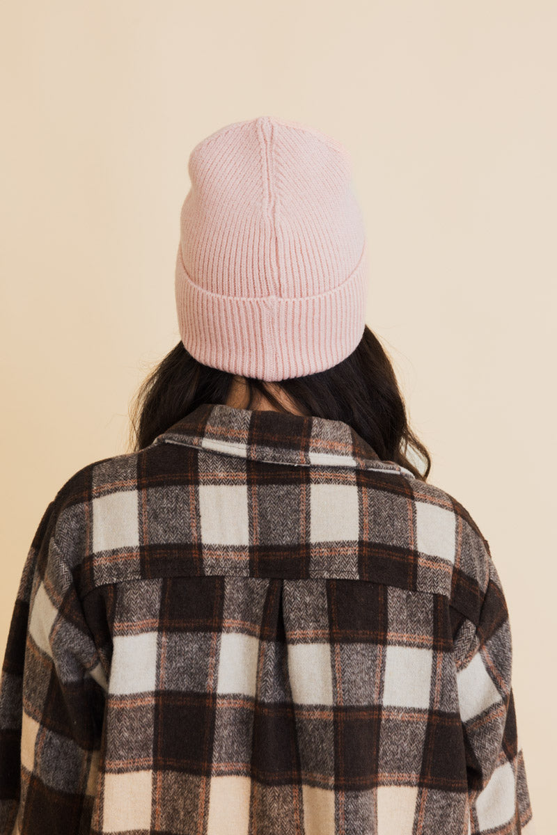 Embroidered Smiley Face Ribbed Knit Beanie Leto Collection
