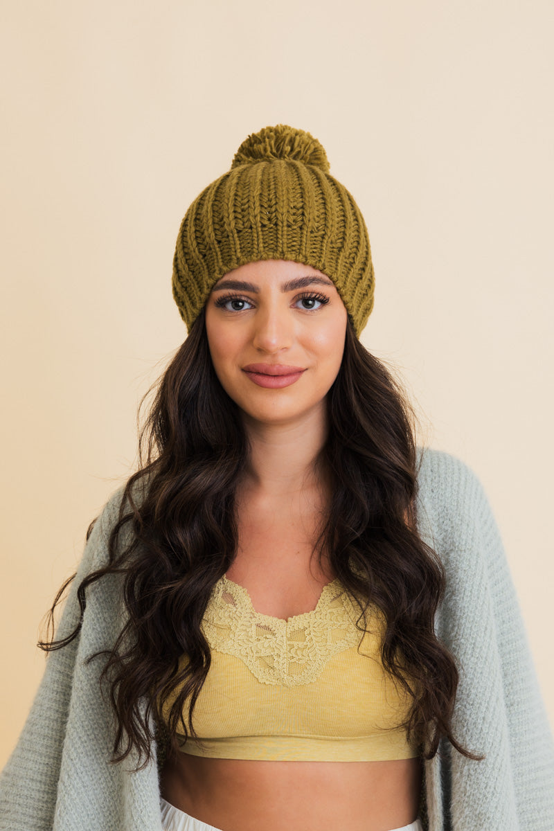 Chunky Cable Knit Pom Beanie Leto Collection
