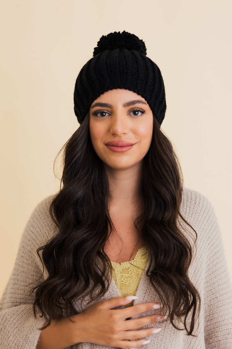 Chunky Cable Knit Pom Beanie Leto Collection